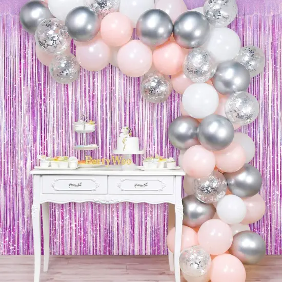 Light Purple Fringe Curtain Backdrop, 2 Pack Tinsel Foil Fringe Curtains Party Decorations Streamers, Xmas Light Purple Metallic Glitter Backdrop for Birthday Wedding Bridal Shower Photo Booth {4}