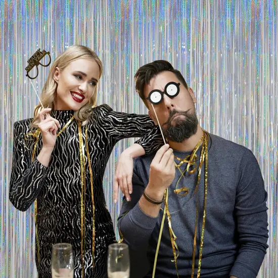 Silver Foil Curtain Tinsel Backdrop, 3.2 ft x 8 ft Tinsel Foil Fringe Curtains Backdrop, Sparkle Metallic Foil Curtains for Party Photo Booth Decoration {3}