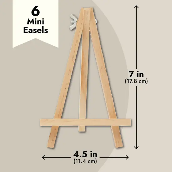 6-Pack Wooden Easel, Mini Easel Stands and Place Card Holders for Table Top Artwork Display, Invitations, Photos, Party Favors, DIY Arts and Crafts Projects (7 Inches) Brown {4}