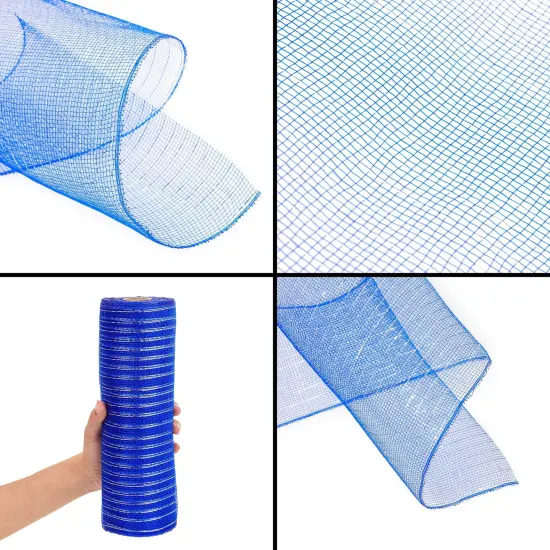 4-Pack Deco Mesh Ribbon Rolls, 1080 x 10 Inches Craft Mesh for Wreaths, Centerpieces, Decorations, Metallic Poly Burlap Mesh 10 inches in Blue, Silver, White, and Royal Blue Multicolor {7}