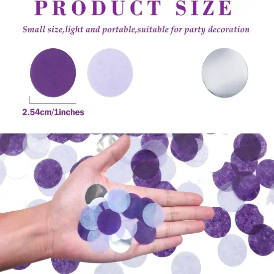 5000 Pieces Tissue Paper Confetti Circles, 1 Inch Round Paper Table Confetti Circle Dots, Suitable for Birthday Wedding Party Decoration and Baby Shower decorations,Purple and Sliver {3}