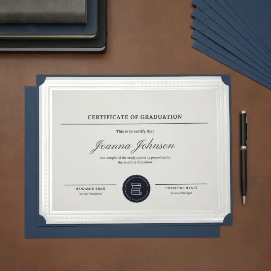 48 Pack Single Sided Award Certificate Holders - Bulk Certificate Holders for Graduation, Diploma, Employee Appreciation, Certification (fits 8.5x11, Navy Blue) {5}