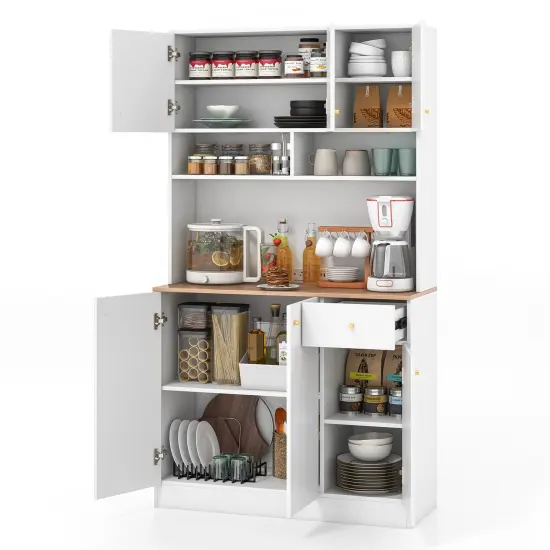 White MDF Engineered Wood Kitchen Pantry Cabinet with Power Outlets {4}