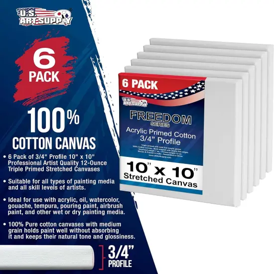 10 x 10 inch Stretched Canvas 12-Ounce Triple Primed, 6-Pack - Professional Artist Quality White Blank 3/4" Profile, 100% Cotton, Heavy-Weight Gesso - Acrylic Pouring, Oil Painting {4}