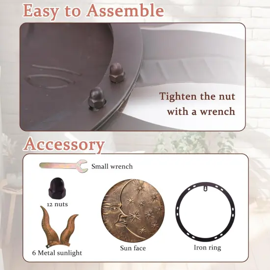 Summer Sun Metal Wall Outdoor Decor Moon Wall Decoration Metal Wall Sculpture Hanging Garden Wall Sculpture for Indoor Outdoor Patio Fence Decor Gold {4}