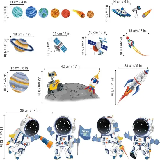 Outer Space Astronaut Wall Decals Rocket Universe Space Planets Wall Stickers Baby Nursery Boys Bedroom Playroom Wall Decor {3}