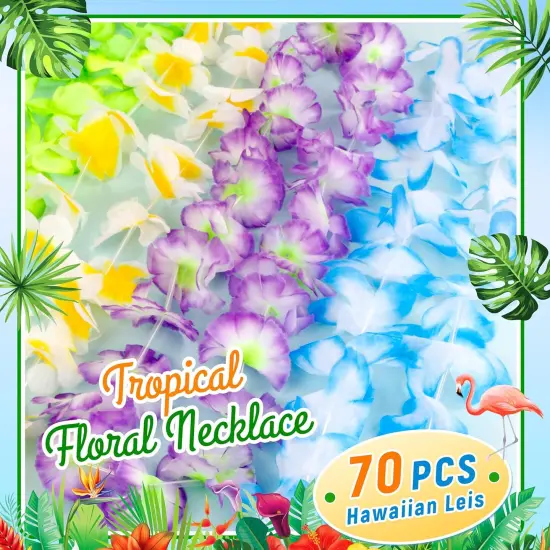 150 Count Summer Garland Hawaiian Lei Bulk, Tropical Luau Hawaii Theme Silk Flower Necklace {3}