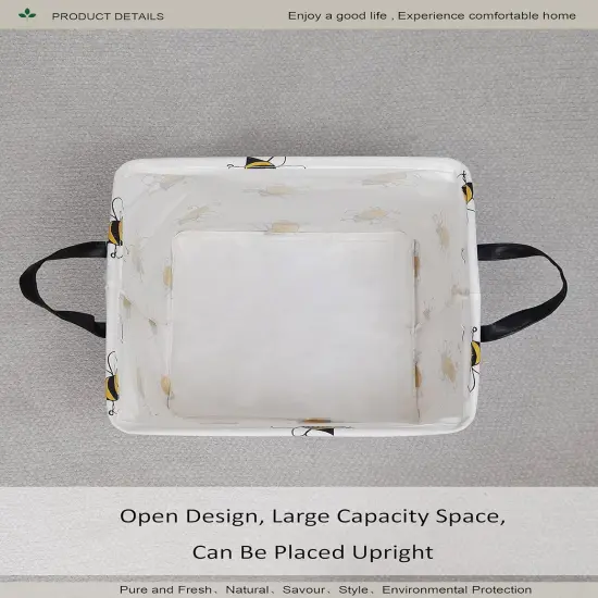 Summer Basket Square Folding Laundry Basket, Canvas Basket,Nersury Hamper,Suitable for Children,Office,Bedroom,Clothes,Toys Storage（Bee {4}