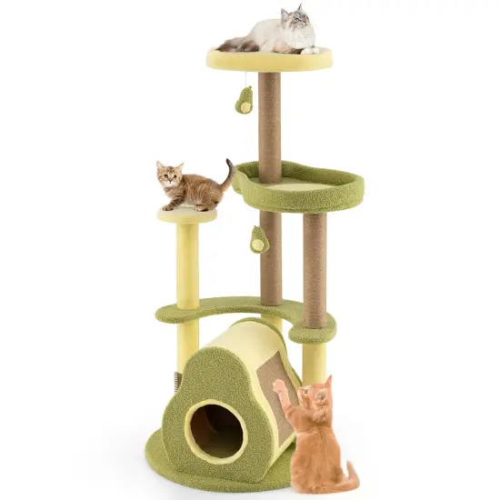 Green Engineered Wood Cat Tree with Avocado Platform, Scratching Posts and Toy {1}