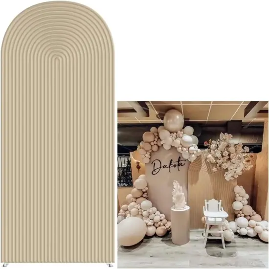 Light Tan Ripples Pattern Arch Backdrop Cover for Birthday Party Wedding Baby Shower Decorations Chiara Backdrops Arched Wall Frame Stands Covers Props GP-454 3ft * 6ft {1}