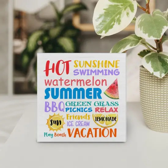 Country Summer Wood Box Sign Decor Desk Sign Summer Subway Wooden Box Block Sign Summer Words Signs Rustic Home Shelf Wall Decoration {4}