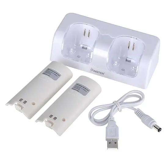 For Nintendo Wii Controller & Wii U Remote - Dual Charger Charging Dock with 2x Rechargeable 2800 mAh Battery, White {3}