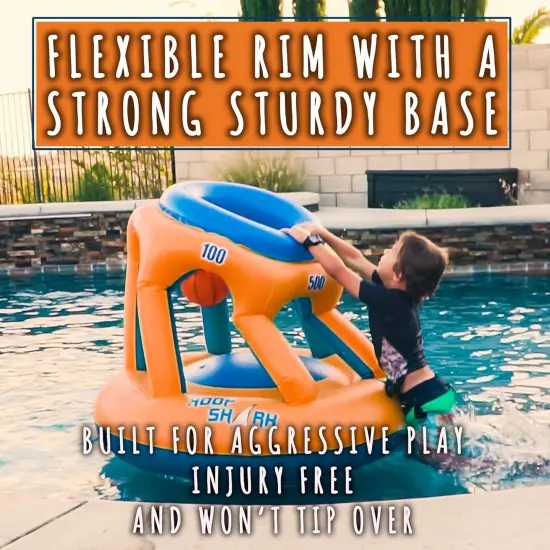 Swimming Pool Basketball Hoop Set by Hoop Shark - Orange/Blue - Inflatable Hoop with Ball - Perfect for Competitive Water Play and Trick Shots - Ultimate Summer Toy {5}
