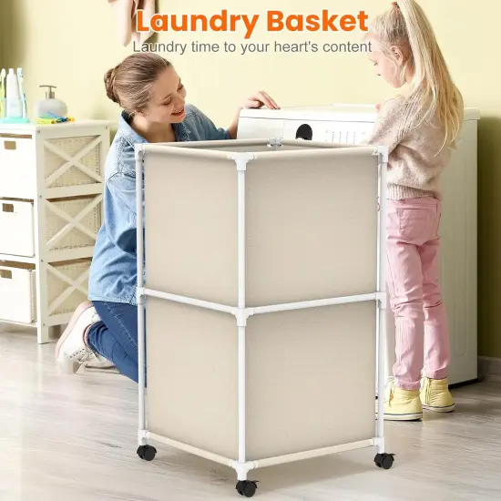 32Gal Large Laundry Hamper with Wheels - Rolling Clothes Basket, 120L Oxford Fabric Storage for Bedroom, Dorm, Laundry Room, Beige {3}