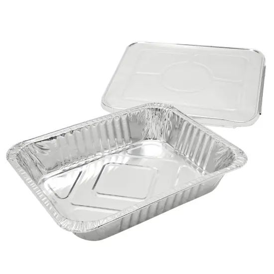 20-Pack Half Size Aluminum Pans with Lids - 9x13 Disposable Tin Foil Catering Trays for Baking, Roasting Food, Chafing Dish Silver {7}