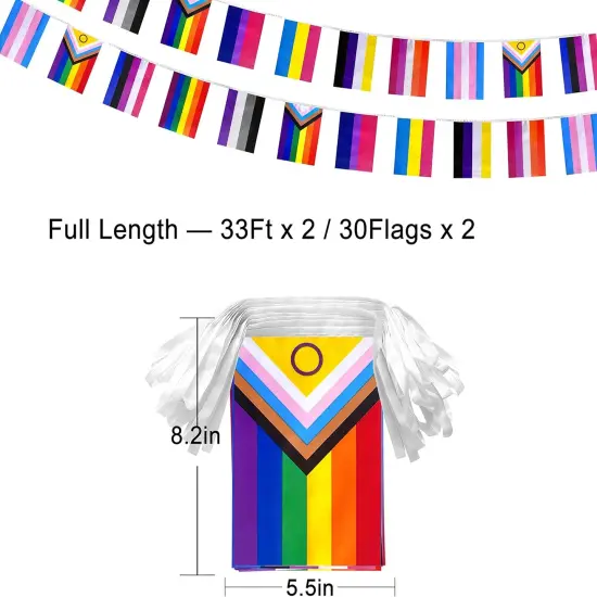 2 Packs Progress Rainbow Gay Pride Flag Banner String LGBTQ Inclusive Bunting Flags,66 Feet 60 Flags {2}