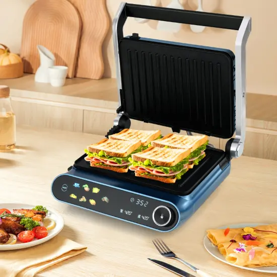 7-in-1 Electric Indoor Panini Press Grill &ndash; 1200W Contact Grill with Smart LED Display & Removable Plates {2}