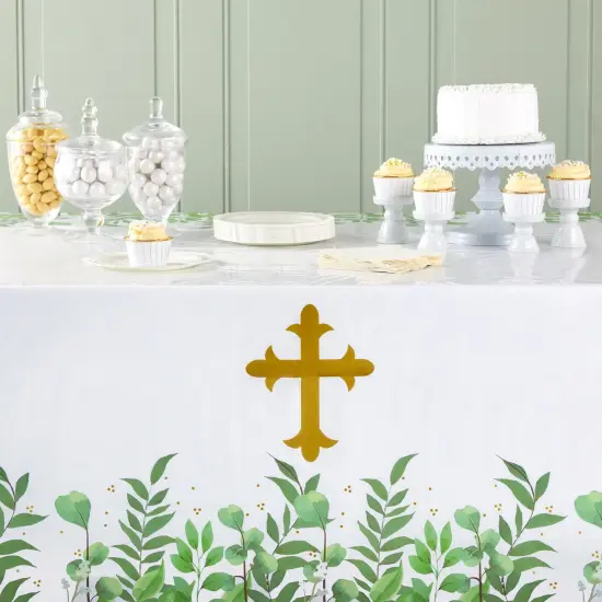 3-Pack Religious Table Covers for Easter Party, Baptism, First Communion, Catholic Gold Cross Plastic Tablecloth - 54x108 inch - Party Accessory for Themed Events and Special Occasions {3}