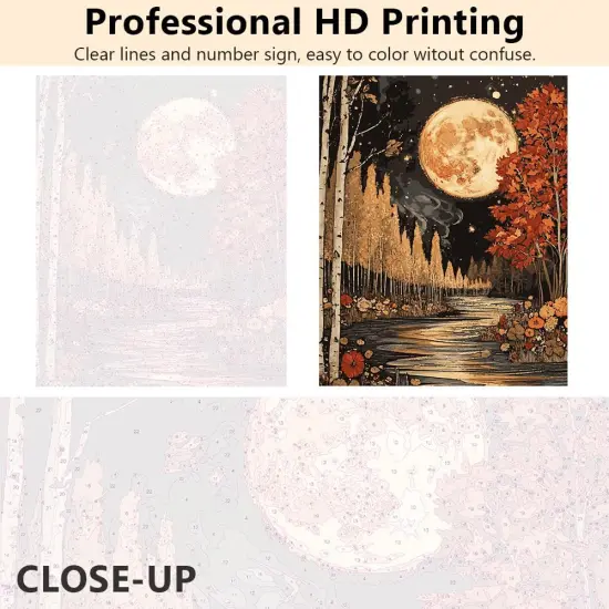 Moon Paint by Numbers Vintage Landscape Paint by Number Kits DIY Easy Moon Forest Paint by Number for Adults Beginners Black and White Painting with Brushes Painting Crafts 16x20 in (Frameless) {3}