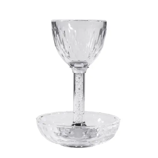 Crystal Kiddush Cup with Gemstone Stem and Tray By Kinor Decor Silver Gemstones {6}