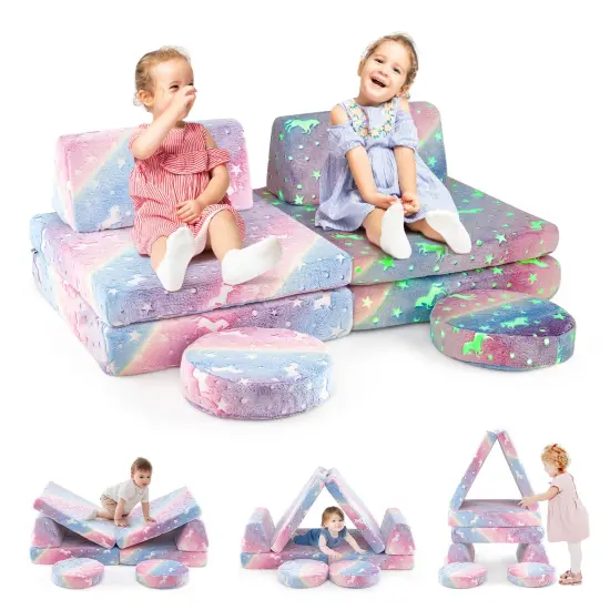 Flannel Kids Play Couch Set and 6-Piece Glow-in-the-Dark Modular Sofa Multicolor {3}