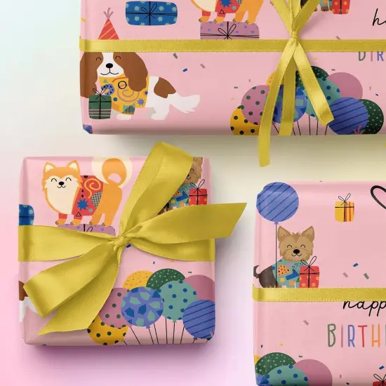 Dog Birthday Wrapping Paper Roll - Mini Roll - 17 Inch x 9.8 Feet - Pink Puppy Dog, Perfect for Party, Holiday {4}