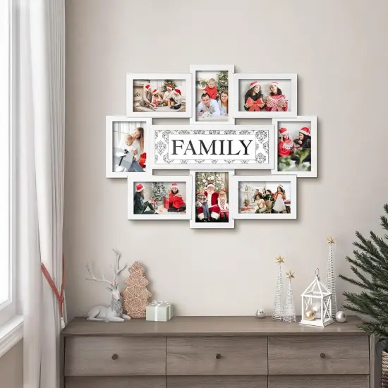 Photo Frame 22x17 White Family Picture Frame Selfie Gallery Collage Wall Hanging for 6x4 Photo - 8 Photo Sockets - Wall Mounting Design {2}