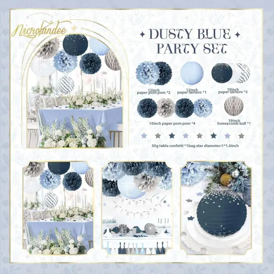 Wedding Party Decorations - 12PCS Dusty Blue Tissue Pom Poms Paper Lantern 50G Glitter Confetti Party Supplies for Romantic Wedding, Bridal Shower, Baby Shower, Birthday, Special Events {5}