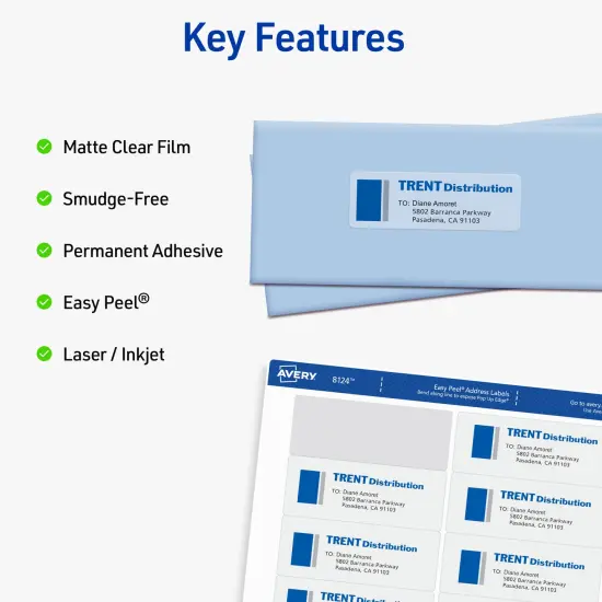 Avery Printable Address Labels with Sure Feed, 1-1/3" x 4", Matte Clear, Permanent Adhesive, Laser & Inkjet, 140 Blank Mailing Labels (8124) {2}