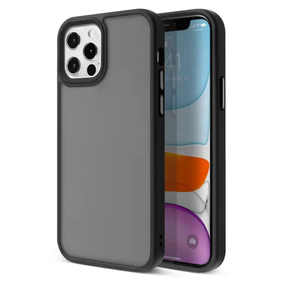 Insten Compatible with iPhone 12 Pro Case & iPhone 12 Case 6.1 inch, Translucent Matte Hybrid Cover, Anti-Shatter Anti-shock Drop Protection, Wireless Charging, Black {1}