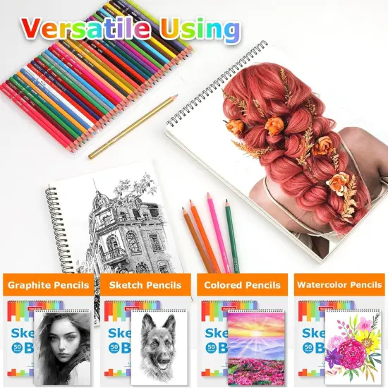 9" x 12" Sketch Book, 2-Pack 50 Sheets Spiral Bound Art Sketchbook, Acid Free Artist Drawing Book Paper, Art Supplies for Adults Kids, Craft Activities, Sketch Paper for Drawing Coloring Sketching {2}