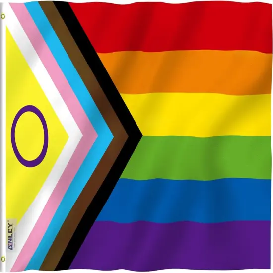 Fly Breeze 3x5 Foot New Intersex Inclusive Progress Pride Flag - Canvas Header and Double Stitched - Rainbow LGBT Transgender Flags Polyester with Brass Grommets 3 X 5 Ft {1}