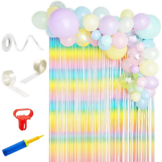 Balloon Kit for Garland Arch, Pastel Garland, Fringe Curtain for Birthdays and Baby Showers (218 Pieces) Multicolor {1}