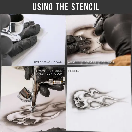 Custom Shop Airbrush Skull Fire Flame Stencil Set (Skull Design #2 in 3 Scale Sizes) - Laser Cut Reusable Templates {3}