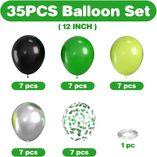 Green & Black Balloons - Video Game Balloons with Silver Confetti for Baby Shower, Graduation, Soccer, Birthday Parties {3}