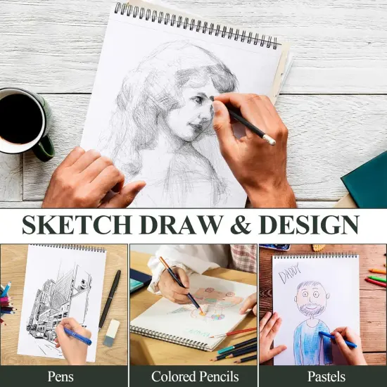 9"x12" Sketchbook Drawing, Top Spiral Sketching Pad, 100GSM/68LB Acid Free Art Sketching Pad, Drawing Paper, Beginner Artist (50 Sheets, White) {2}