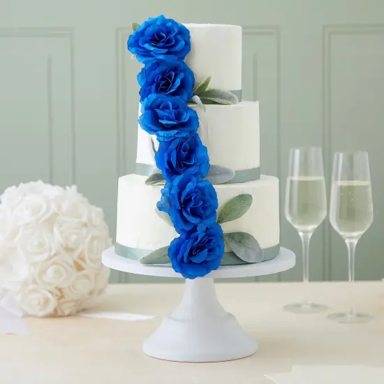 50 Pack Royal Blue Roses Artificial Flowers Bulk, 3 Inch Stemless Fake Silk Roses for Decorations, Wedding, Faux Bouquets {3}