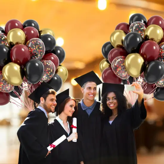 60pcs 12inch Black Burgundy and Gold Balloons, with Gold Red Black Confetti Balloons for Maroon Themed Birthday Baby Shower Graduation Party Decorations {5}