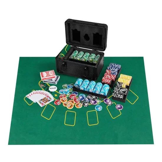 Black Aluminum Poker Chip Set with 600 Chips, Cards, Felt and Carrying Case {1}
