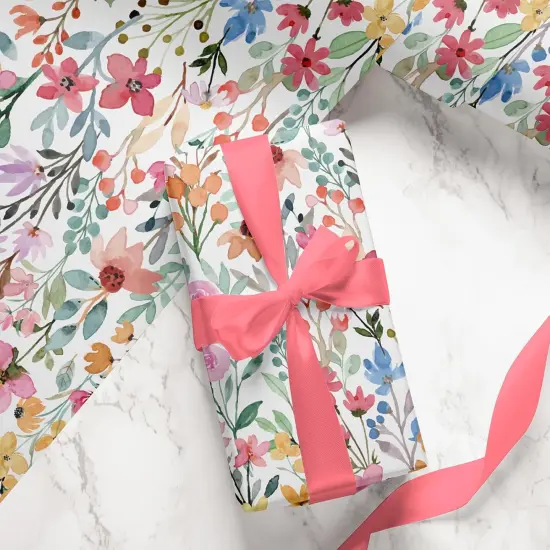 Floral Wrapping Paper Watercolor Flower Gift Wrap Paper Colorful Wildflower Spring Floral DIY Art Crafts Paper Mini Roll for Wedding Birthday Baby Shower Party, 17In x 32.8Ft {4}