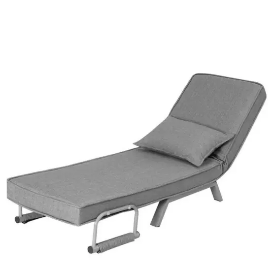 Folding Sofa Convertible Armchair Lounge Couch with Soft Back Cushion and 5 Back Reclining Angles Gray {6}