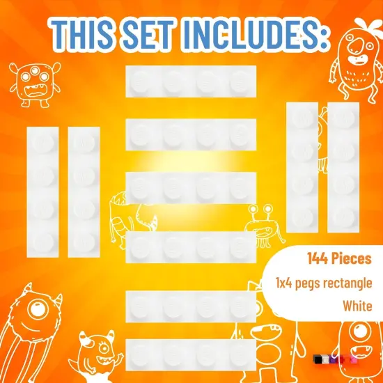 Strictly Briks Bricks Starter Kit, White, 144 Pieces, 1x4 Inches, Building Creative Play Set for Ages 3-14, 100% Compatible with All Major Brick Brands {3}