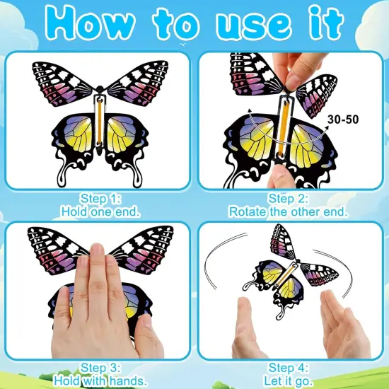 Spring Flying Butterfly Activity Craft Kit with 12 Wind Up Butterflies and 12 Color Pens DIY Toys for Kids' Parties School Activities and Parent-Child Fun {4}