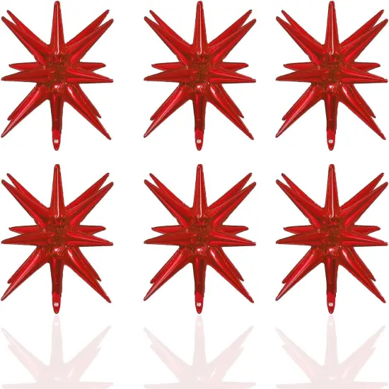 6 Pcs Red Star Foil Balloons One-Piece 14-Pointed Star Balloons 4D Starburst Cone Mylar Balloons 22inch Christmas Birthday Wedding Wedding Anniversary Party Supplies(Red) {1}