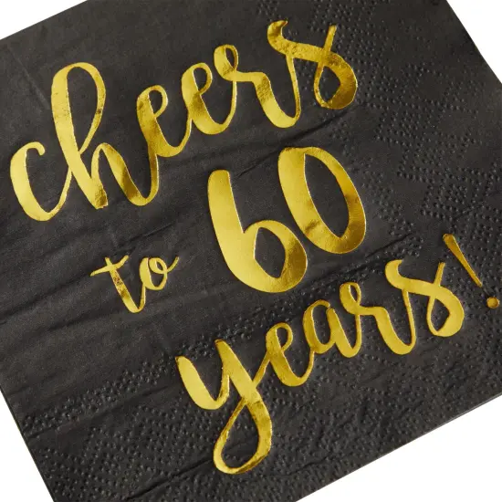 50 Pack Cheers to 60 Years Cocktail Napkins for 60th Birthday, Anniversary Party Supplies, 3-Ply, Black and Gold Foil (5 x 5 In) {5}