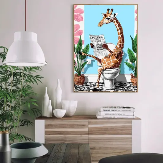 Paint by Number Kit for Adult, Easy Toilet Giraffe Acrylic Paint by Numbers Kits on Canvas, Animal Oil Painting Kits Adults' Paint-by-Number Kits for Home Wall Decor 12x16inch {3}