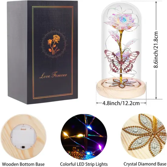 Gifts for Women Mom Birthday Gifts Galaxy Glass Rose Forever Preserved Flowers for Delivery Prime Artificial Eternal Rose in Glass Dome Mothers Day Moms Gift for Grandma Wife Daughter, Rainbow {4}