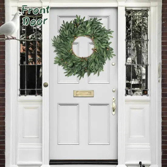 24 inch Olive Wreaths for Front Door, Artificial Large Spring Summer All Seasons Year Round Green Olive Branch Wreath for Home Outdoor Indoor Farmhouse Porch Window {1}