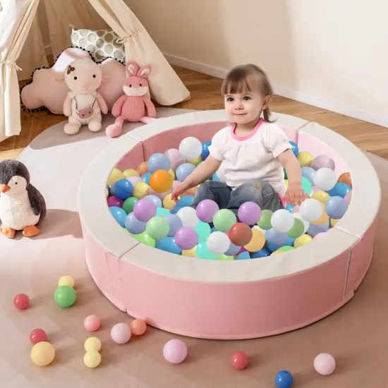 Pink PU Leather Kids Ball Pit with 50 Ocean Balls, EPE Foam and Easy Assembly {2}