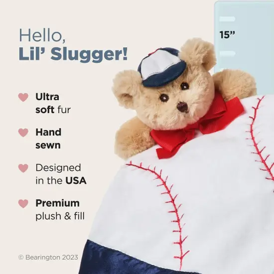 Bearington Baby Lil&rsquo; Slugger Snuggler, 15 Inch Baseball Plush Stuffed Animal Teddy Bear Security Blanket Lovey for Babies, For Ages 0-3 White {2}
